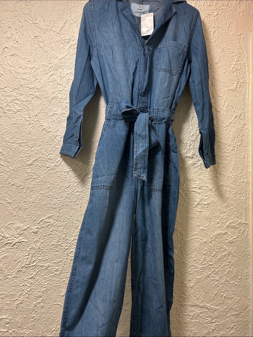 H&M Women’s Blue Denim Jumpsuit with Self-Tie Waist Size 6 BRAND NEW W/ TAG $50